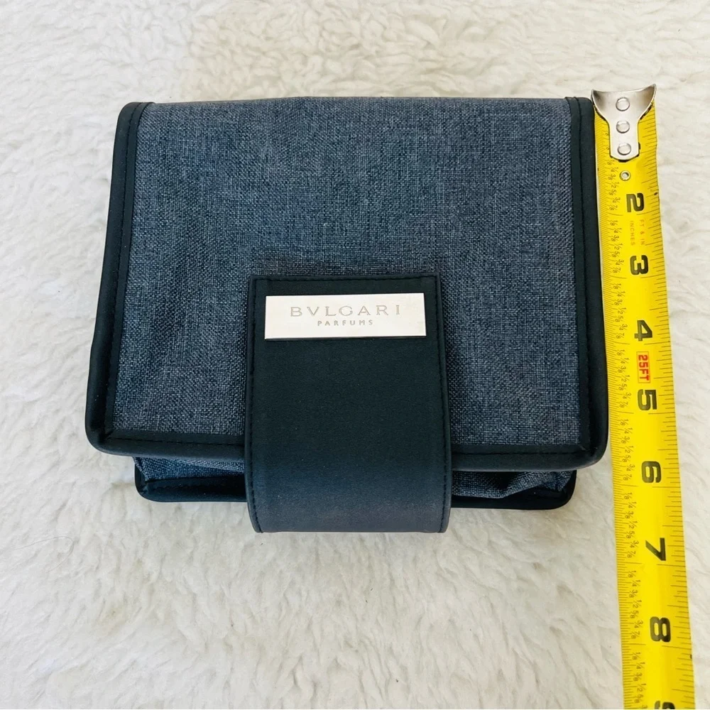 Bvlgari Parfume Black Leather Gray Canvas Bifold Cosmetic Novelty Pouch Case